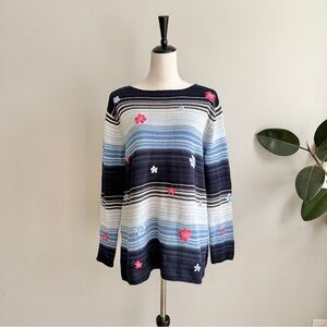 Vintage Villager Sport by Liz Claiborne Striped Floral Embroidered Sweater M